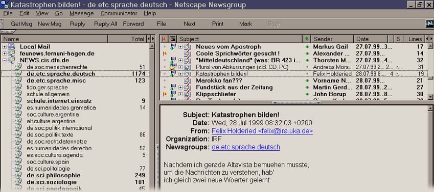 Bildschirm mit Newsgruppen
